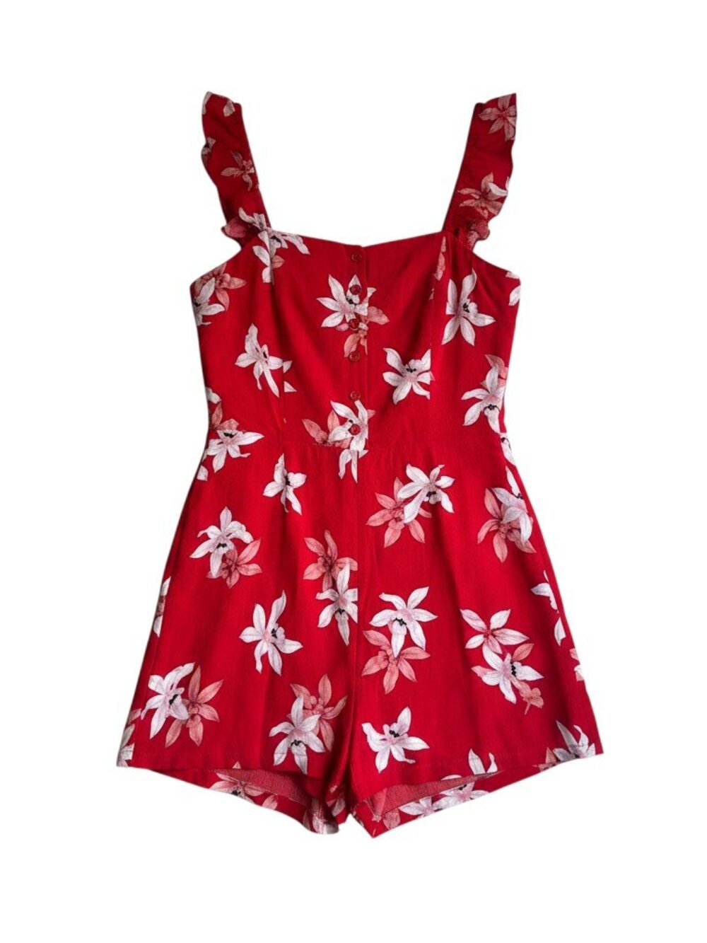 BB Dakota Floral Button Front Romper Berry Red NWT Size 2 - Picture 2 of 9